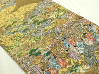 平和屋本店▼西陣　廣部商事謹製　全通柄袋帯　全通総柄本金錦　人物風景文　上代68万　分析通知書・短冊付き　正絹　逸品　DABI1368sf