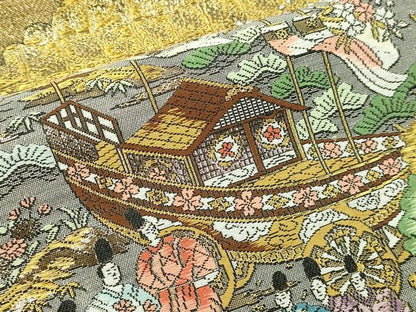 平和屋本店▼西陣　廣部商事謹製　全通柄袋帯　全通総柄本金錦　人物風景文　上代68万　分析通知書・短冊付き　正絹　逸品　DABI1368sf
