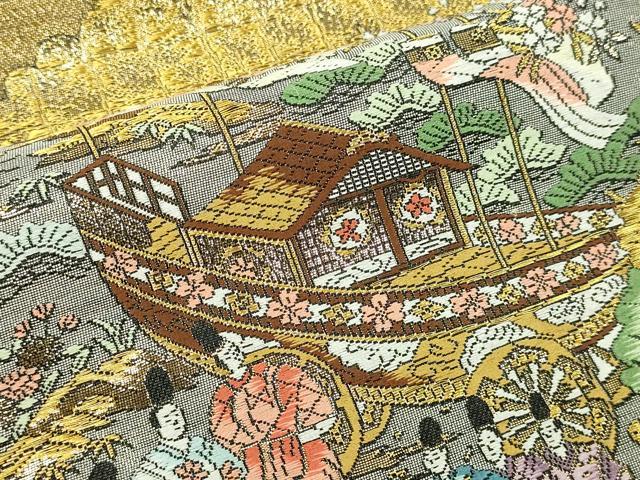 平和屋本店▼西陣　廣部商事謹製　全通柄袋帯　全通総柄本金錦　人物風景文　上代68万　分析通知書・短冊付き　正絹　逸品　DABI1368sf