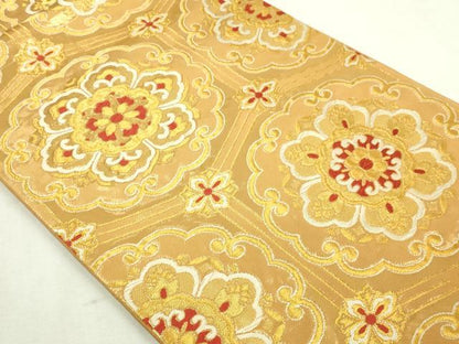 平和屋本店▼六通柄袋帯　正倉院花文　本金箔　正絹　逸品　DABI1369sf