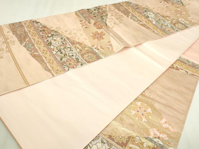 平和屋本店▼六通柄袋帯　更紗花鳥文　本金箔　うるし箔　正絹　逸品　DABI1370sf