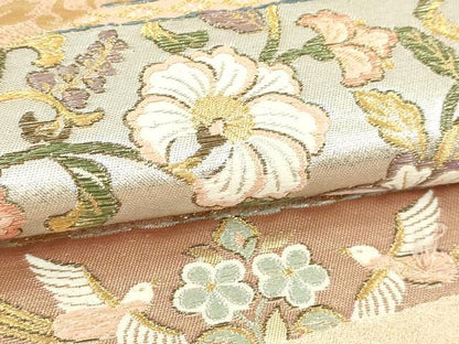 平和屋本店▼六通柄袋帯　更紗花鳥文　本金箔　うるし箔　正絹　逸品　DABI1370sf
