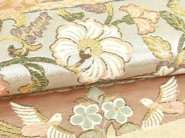 平和屋本店▼六通柄袋帯　更紗花鳥文　本金箔　うるし箔　正絹　逸品　DABI1370sf