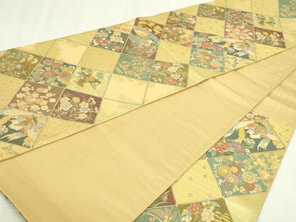 平和屋本店▼六通柄袋帯　孔雀花文　本金箔　正絹　逸品　DABI1371sf
