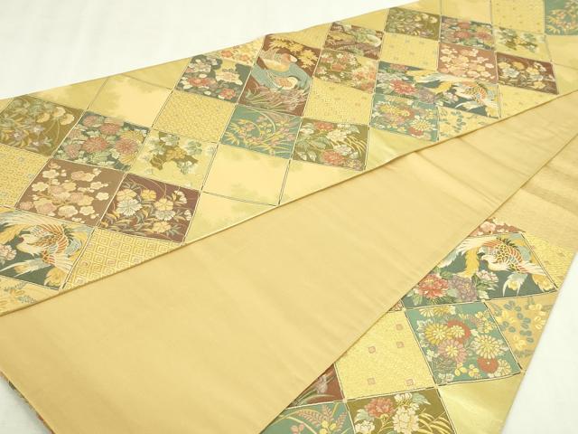 平和屋本店▼六通柄袋帯　孔雀花文　本金箔　正絹　逸品　DABI1371sf
