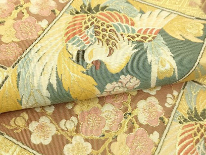 平和屋本店▼六通柄袋帯　孔雀花文　本金箔　正絹　逸品　DABI1371sf