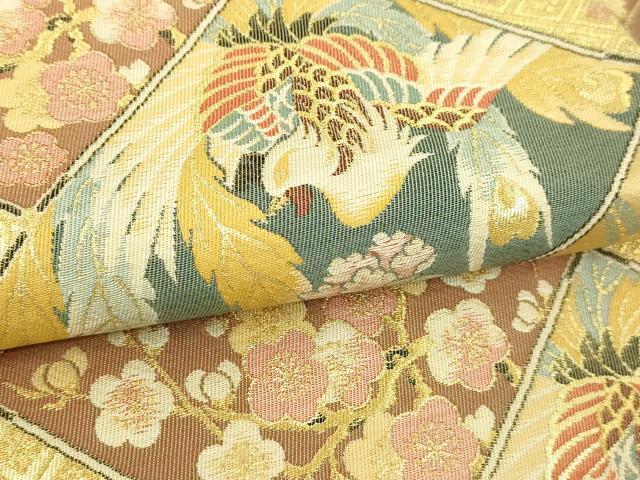 平和屋本店▼六通柄袋帯　孔雀花文　本金箔　正絹　逸品　DABI1371sf