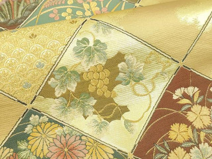 平和屋本店▼六通柄袋帯　孔雀花文　本金箔　正絹　逸品　DABI1371sf