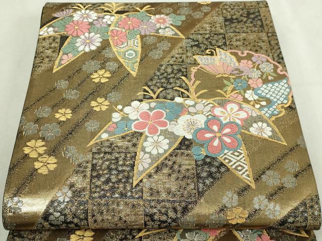 平和屋本店▼六通柄袋帯　唐織　歌雅　本金二重箔　正絹　逸品　DABI1373sf