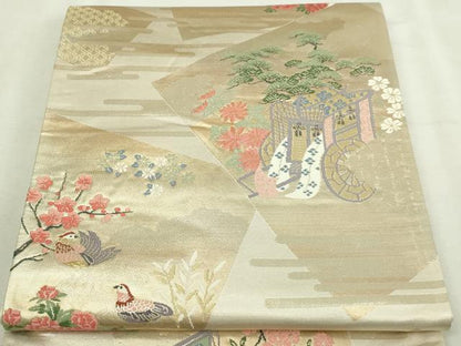 平和屋本店▼六通柄袋帯　裂箔御所車　純金二重箔　正絹　逸品　DABI1378sf