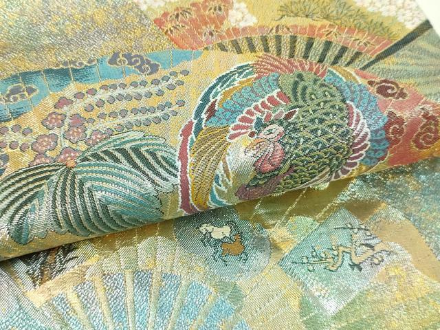 平和屋本店▼西陣あさぎ　全通全景柄袋帯　徳川美術館秘蔵　能楽百扇　24金プラチナ二重箔　正絹　逸品　DABI1385sf