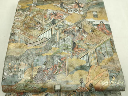 平和屋本店▼西陣あさぎ　丸袋帯　源氏香合せ　二十四金プラチナ二重箔　分析通知書付き　正絹　逸品　DABI1387sf