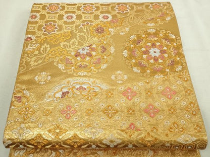 平和屋本店▼六通柄袋帯　正倉院花文　純金二重箔　正絹　逸品　DABI1388sf