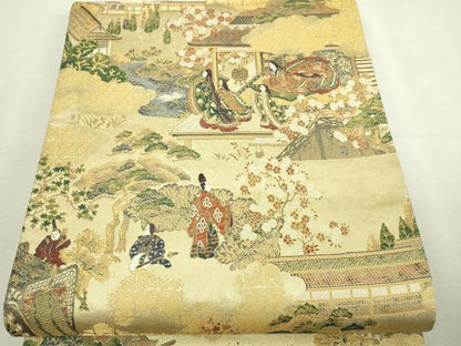 平和屋本店▼六通柄袋帯　源氏物語　若紫乃帖　本金引箔五連作之図　正絹　逸品　DABI1393sf