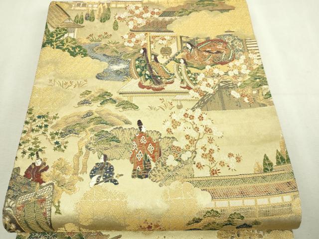 平和屋本店▼六通柄袋帯　源氏物語　若紫乃帖　本金引箔五連作之図　正絹　逸品　DABI1393sf