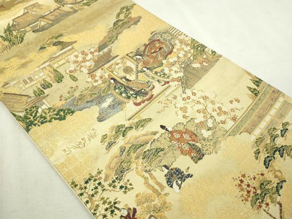 平和屋本店▼六通柄袋帯　源氏物語　若紫乃帖　本金引箔五連作之図　正絹　逸品　DABI1393sf