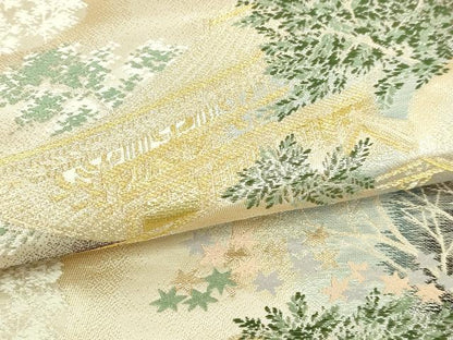 平和屋本店▼六通柄袋帯　風景草花文　本金箔　正絹　逸品　DABI1396sf