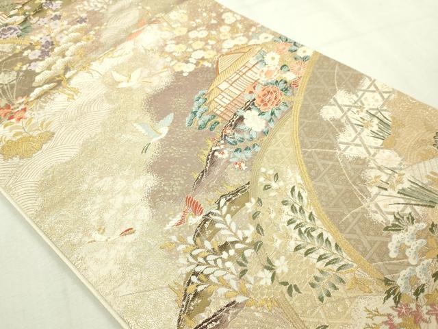 平和屋本店▼六通柄袋帯　春秋照映文　九百本金弐重織　正絹　逸品　DABI1398sf
