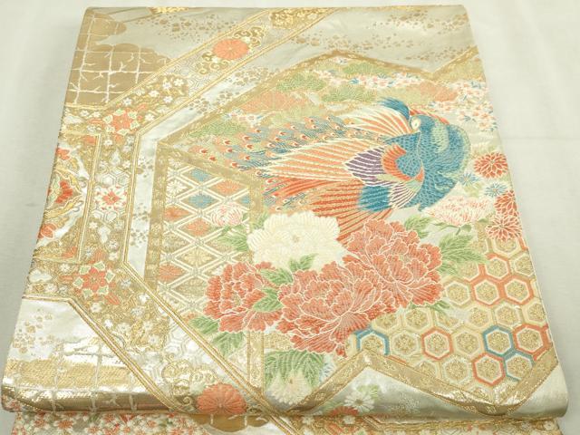 平和屋本店▼六通柄袋帯　蜀甲桃山四季花鳥　弐拾四金箔　正絹　逸品　DABI1401sf
