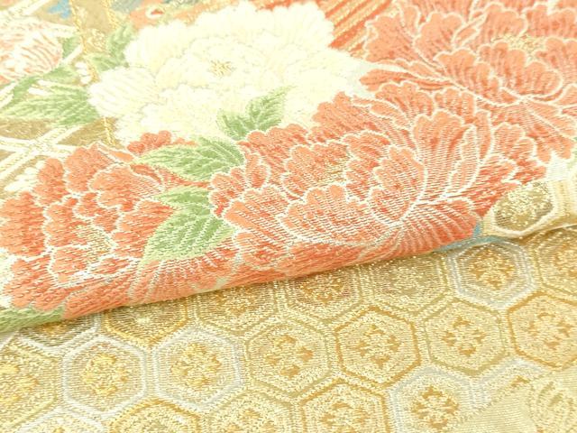 平和屋本店▼六通柄袋帯　蜀甲桃山四季花鳥　弐拾四金箔　正絹　逸品　DABI1401sf
