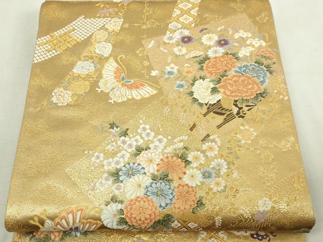 平和屋本店▼西陣　精華織物謹製　六通柄袋帯　秀鳳錦　本金弐重箔　証紙付き　正絹　逸品　DABI1402sf
