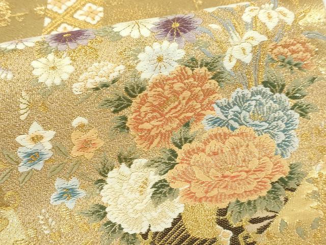 平和屋本店▼西陣　精華織物謹製　六通柄袋帯　秀鳳錦　本金弐重箔　証紙付き　正絹　逸品　DABI1402sf