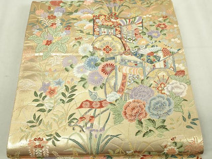 平和屋本店▼六通柄袋帯　唐織　華園御所文　九百本金弐重織　正絹　逸品　DABI1403sf