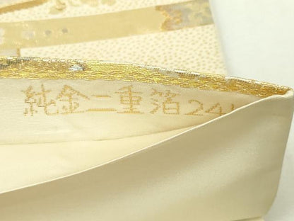 平和屋本店▼六通柄袋帯　唐華孔雀文様　純金二重箔24Ｋ　正絹　逸品　DABI1404sf