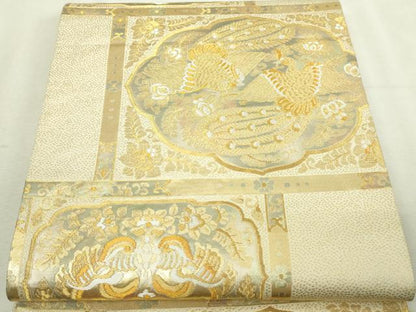 平和屋本店▼六通柄袋帯　唐華孔雀文様　純金二重箔24Ｋ　正絹　逸品　DABI1404sf