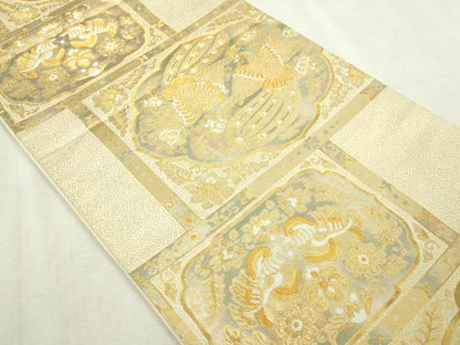 平和屋本店▼六通柄袋帯　唐華孔雀文様　純金二重箔24Ｋ　正絹　逸品　DABI1404sf