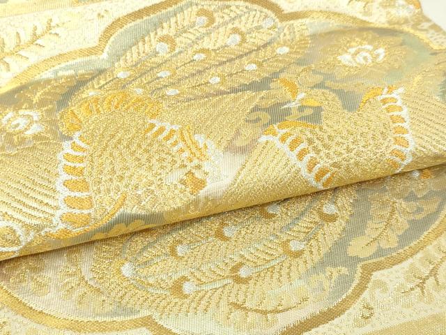 平和屋本店▼六通柄袋帯　唐華孔雀文様　純金二重箔24Ｋ　正絹　逸品　DABI1404sf