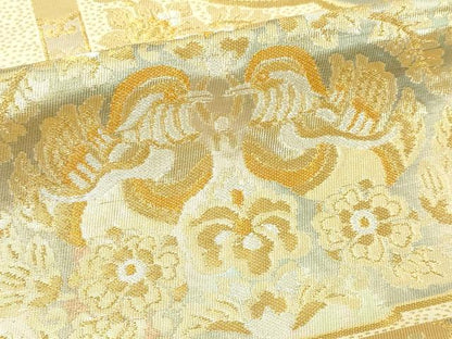 平和屋本店▼六通柄袋帯　唐華孔雀文様　純金二重箔24Ｋ　正絹　逸品　DABI1404sf