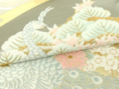 平和屋本店▼六通柄袋帯　唐織　袋帯彩錦　孔雀花文　プラチナ箔　本金箔24Ｋ　正絹　逸品　DABI1405sf