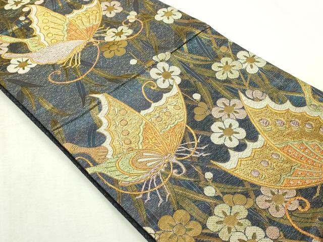 平和屋本店▼佐賀錦　六通柄袋帯　柳に触蝶梅文　本金箔　正絹　逸品　DABI1408sf