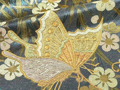 平和屋本店▼佐賀錦　六通柄袋帯　柳に触蝶梅文　本金箔　正絹　逸品　DABI1408sf