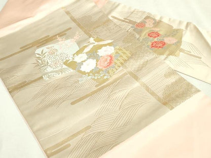 平和屋本店▼九寸名古屋帯　唐織　花鳥文　本金箔　正絹　逸品　DABI1409sf