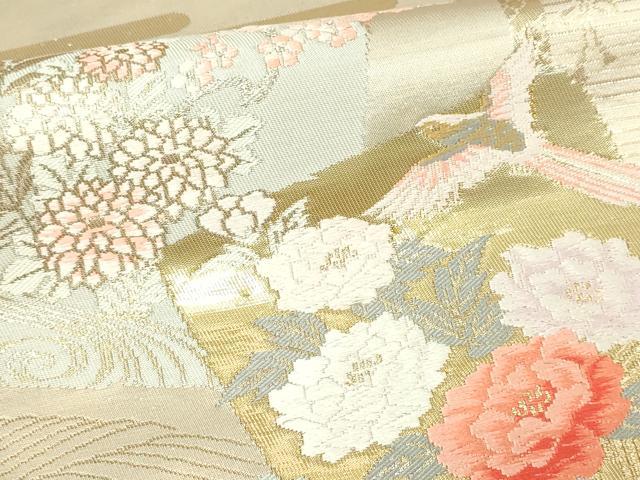 平和屋本店▼九寸名古屋帯　唐織　花鳥文　本金箔　正絹　逸品　DABI1409sf
