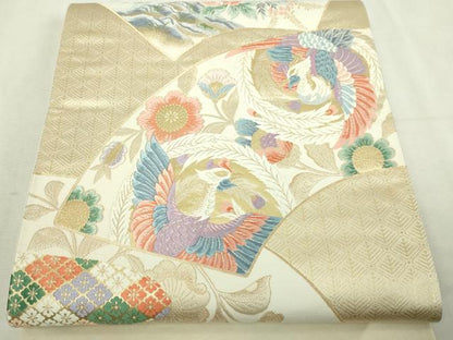 平和屋本店▼西陣　六通柄袋帯　唐織　扇面鳳凰紋文　本金九百錦　正絹　逸品　DABI1410sf