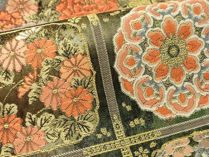 平和屋本店▼六通柄袋帯　格天桃山文　本漆本金箔　黒地　正絹　逸品　DABI1411sf