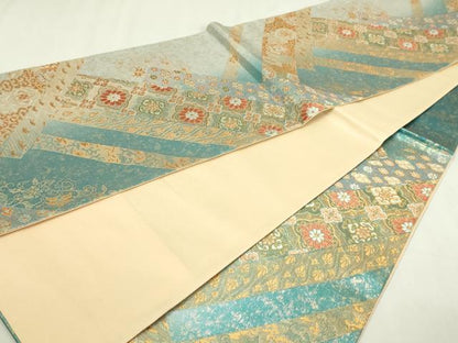 平和屋本店▼西陣　六通柄袋帯　正倉院花文　本金箔　証紙付き　正絹　逸品　DABI1412sf