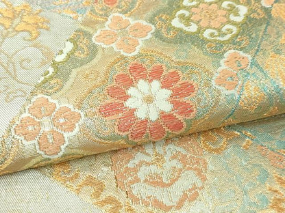 平和屋本店▼西陣　六通柄袋帯　正倉院花文　本金箔　証紙付き　正絹　逸品　DABI1412sf