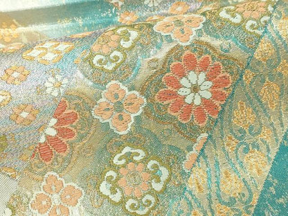 平和屋本店▼西陣　六通柄袋帯　正倉院花文　本金箔　証紙付き　正絹　逸品　DABI1412sf