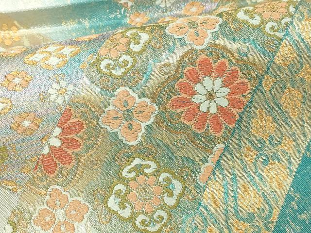 平和屋本店▼西陣　六通柄袋帯　正倉院花文　本金箔　証紙付き　正絹　逸品　DABI1412sf
