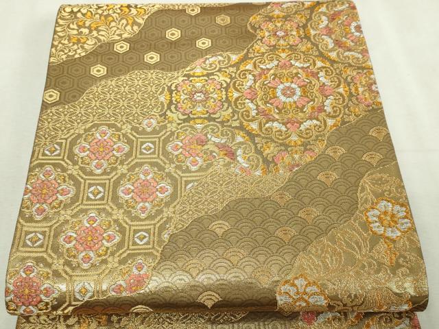 平和屋本店▼六通柄袋帯　正倉院花文　純金二重箔　正絹　逸品　DABI1414sf