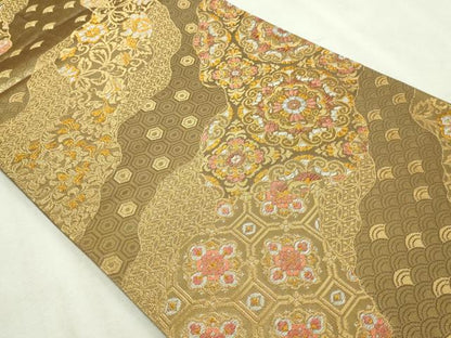 平和屋本店▼六通柄袋帯　正倉院花文　純金二重箔　正絹　逸品　DABI1414sf
