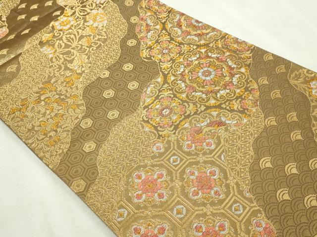 平和屋本店▼六通柄袋帯　正倉院花文　純金二重箔　正絹　逸品　DABI1414sf