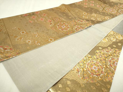 平和屋本店▼六通柄袋帯　正倉院花文　純金二重箔　正絹　逸品　DABI1414sf