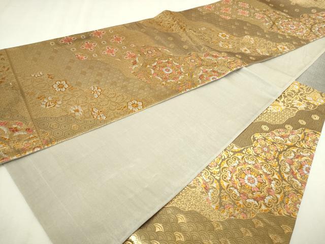 平和屋本店▼六通柄袋帯　正倉院花文　純金二重箔　正絹　逸品　DABI1414sf