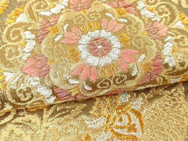 平和屋本店▼六通柄袋帯　正倉院花文　純金二重箔　正絹　逸品　DABI1414sf