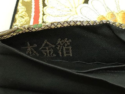 平和屋本店▼六通柄袋帯　唐織　万華菊蝶連文　黒地　本金箔　正絹　逸品　DABI1415sf